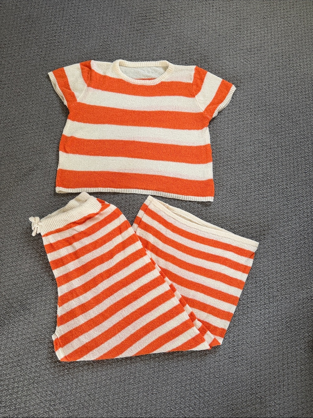 A Classy Chic Boutique Orange and Cream Striped Knit Wide-Leg Set